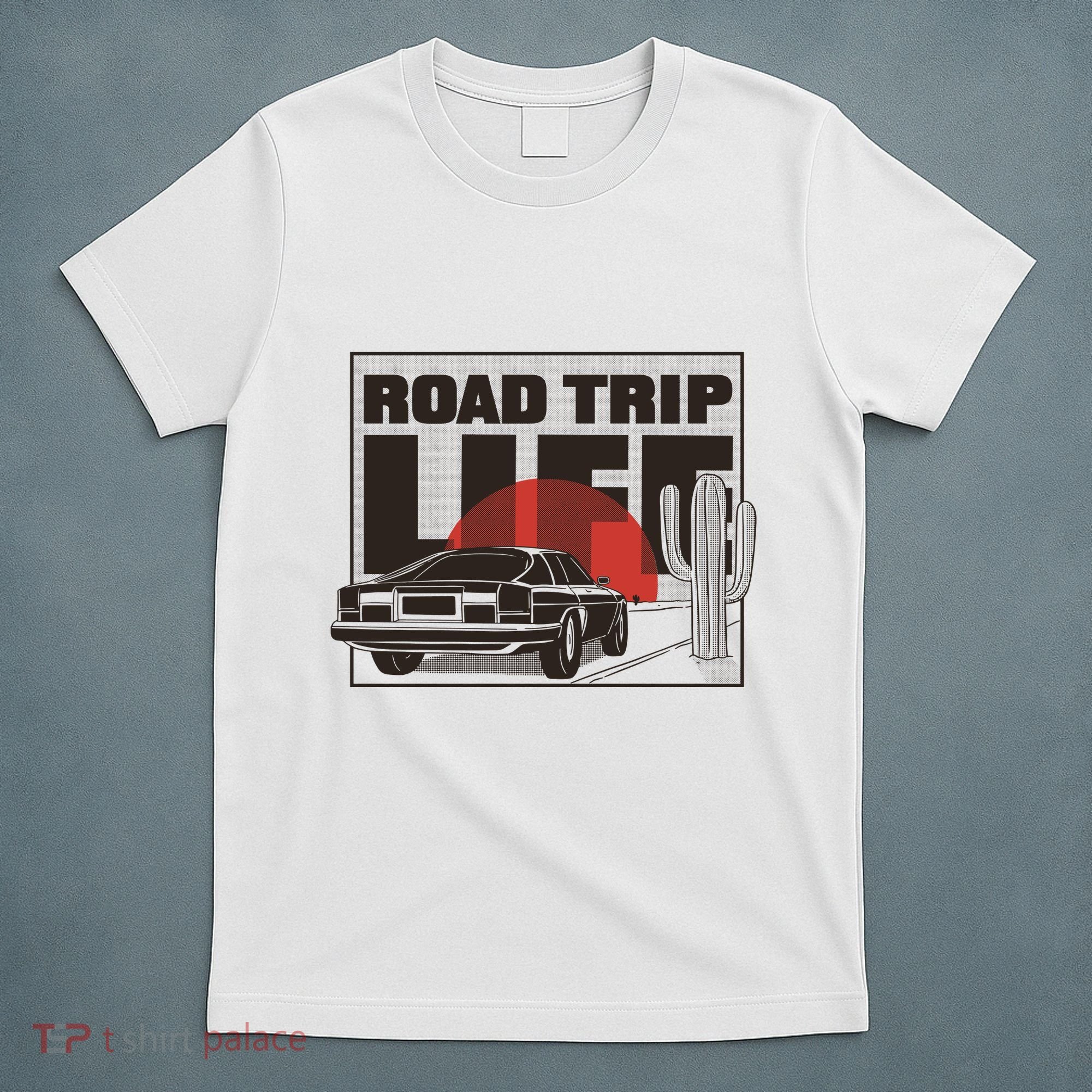 Road Trip Life Vintage Car Sunset T-Shirt