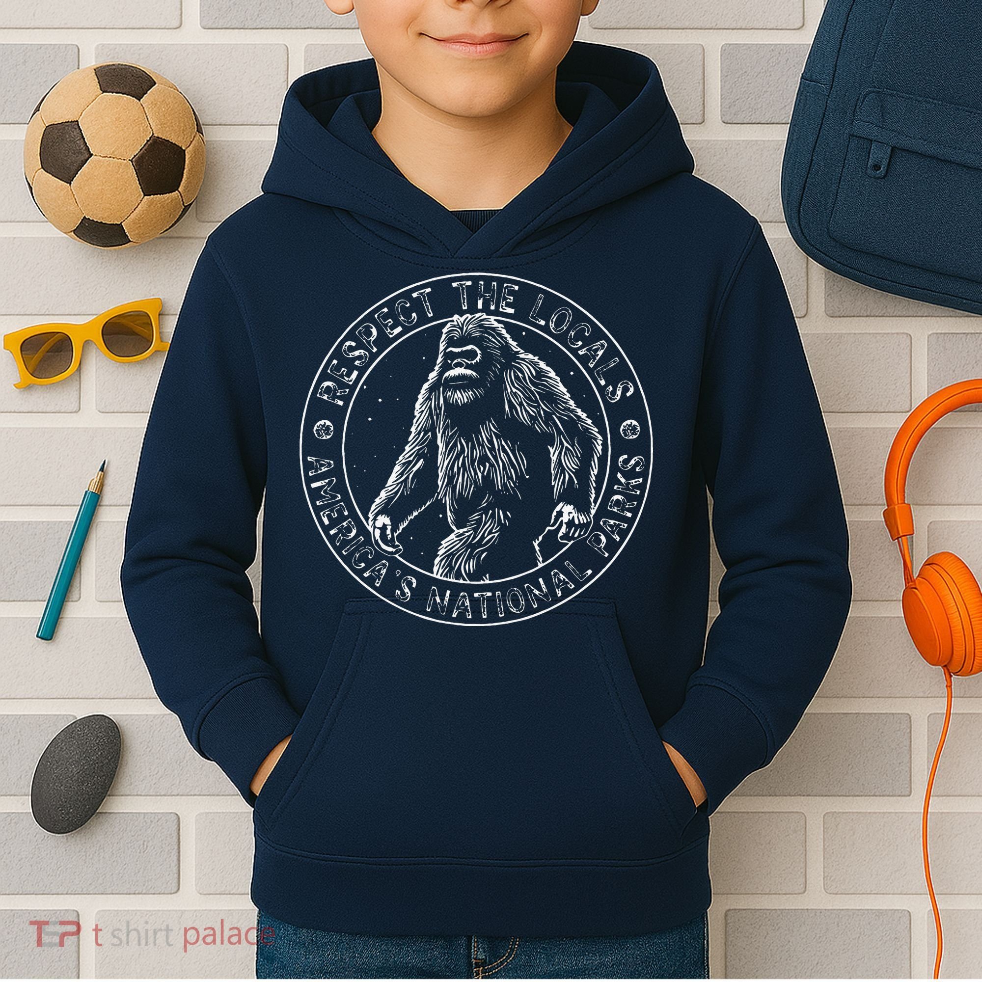 Respect The Locals Bigfoot Sasquatch American National Parks Kids Hoodie