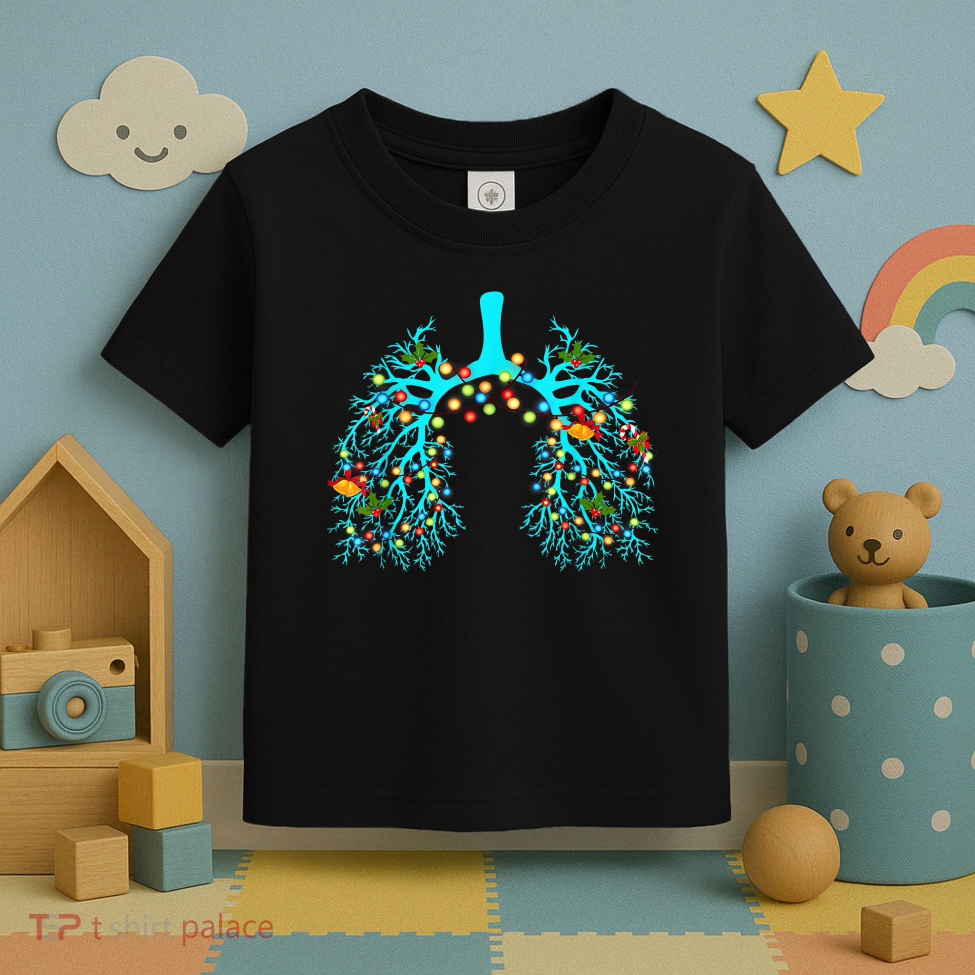 Respiratory Therapy Lung Christmas Xmas Light Ornament Toddler T-Shirt