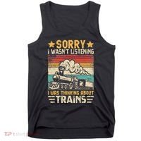 Retro Train Lover Model Railroad Conductor Funny Train Tank Top thumb 0