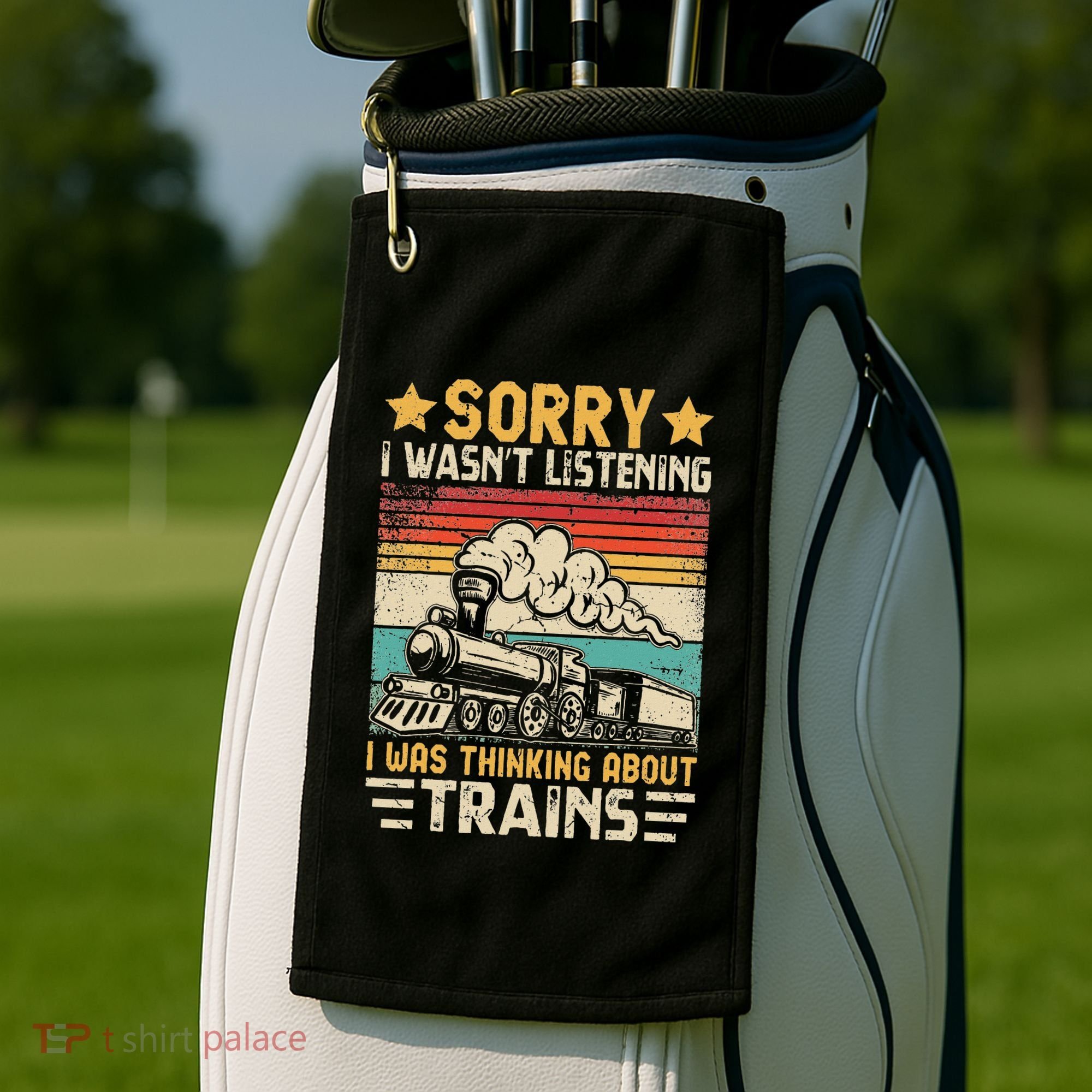Retro Train Lover Model Railroad Conductor Funny Train Golf Towel