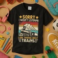 Retro Train Lover Model Railroad Conductor Funny Train Kids T-Shirt thumb 3