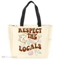 Respect The Locals Protect The Shark Save Our Oceans Retro Tote Bag thumb 0