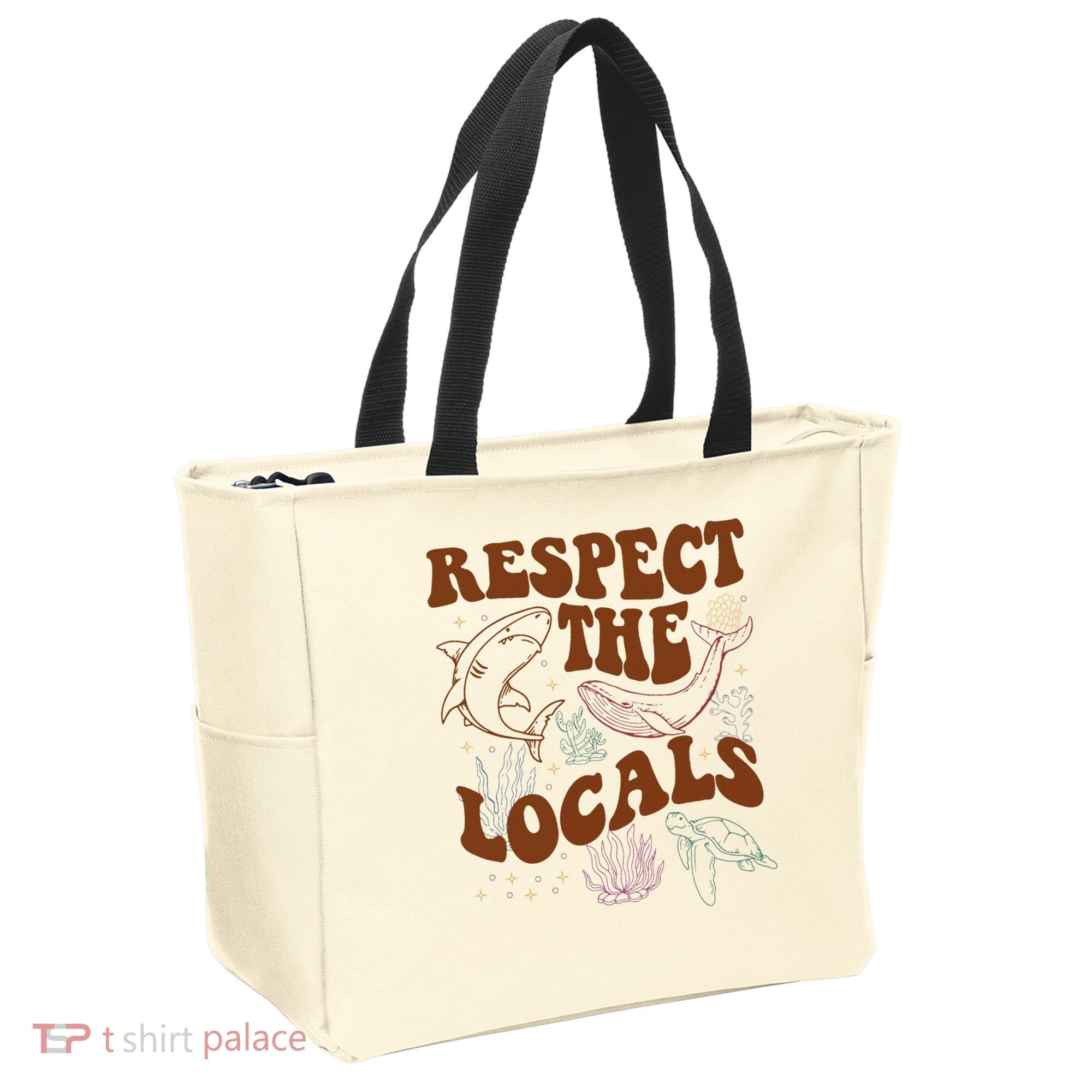 Respect The Locals Protect The Shark Save Our Oceans Retro Tote Bag