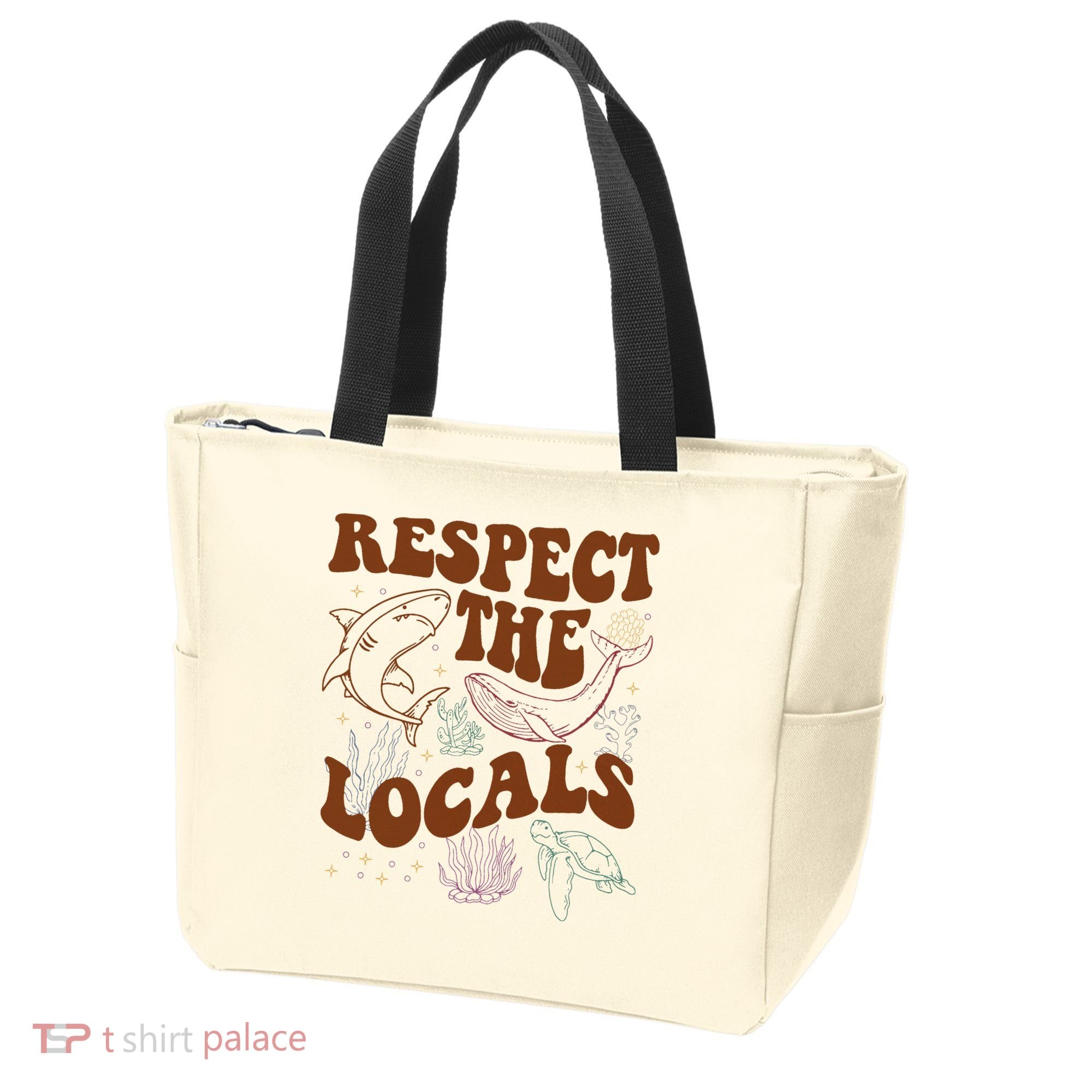 Respect The Locals Protect The Shark Save Our Oceans Retro Tote Bag