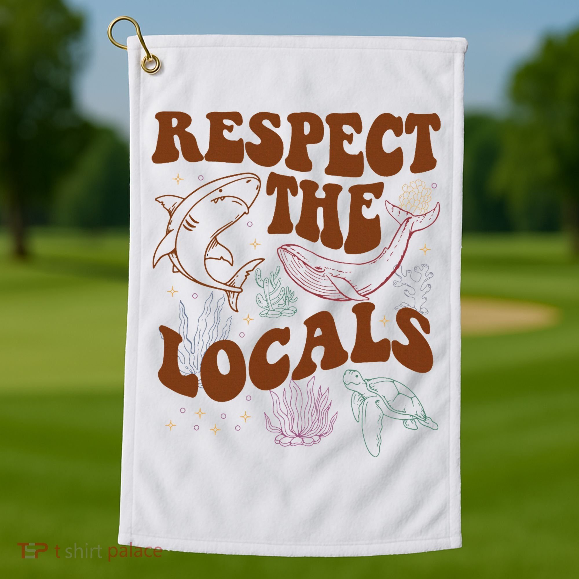 Respect The Locals Protect The Shark Save Our Oceans Retro Golf Towel