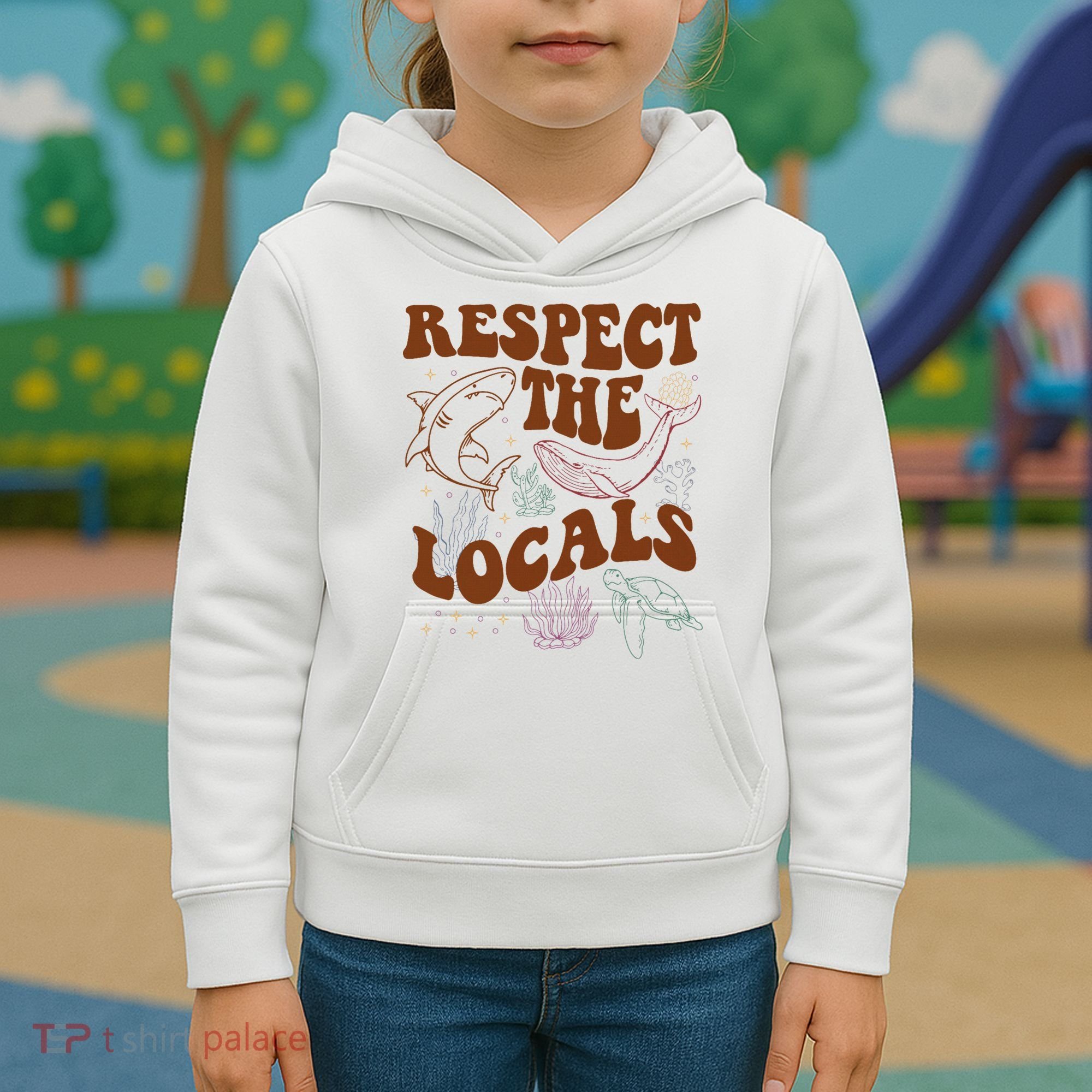 Respect The Locals Protect The Shark Save Our Oceans Retro Kids Hoodie