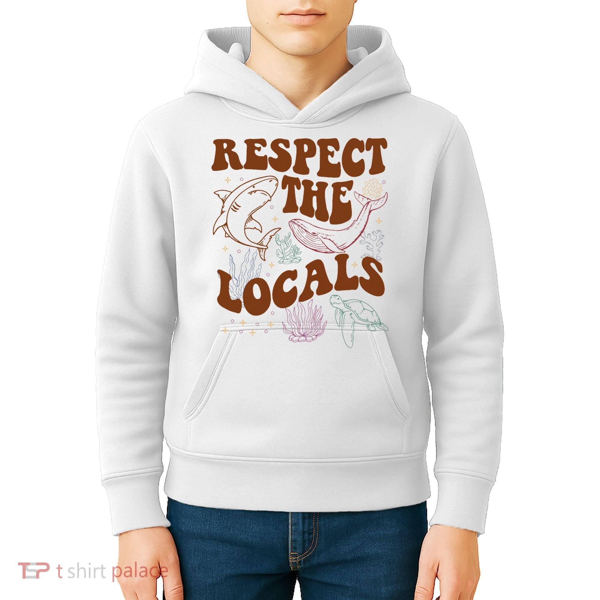 Respect The Locals Protect The Shark Save Our Oceans Retro Kids Hoodie