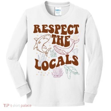 Respect The Locals Protect The Shark Save Our Oceans Retro Kids Long Sleeve Shirt