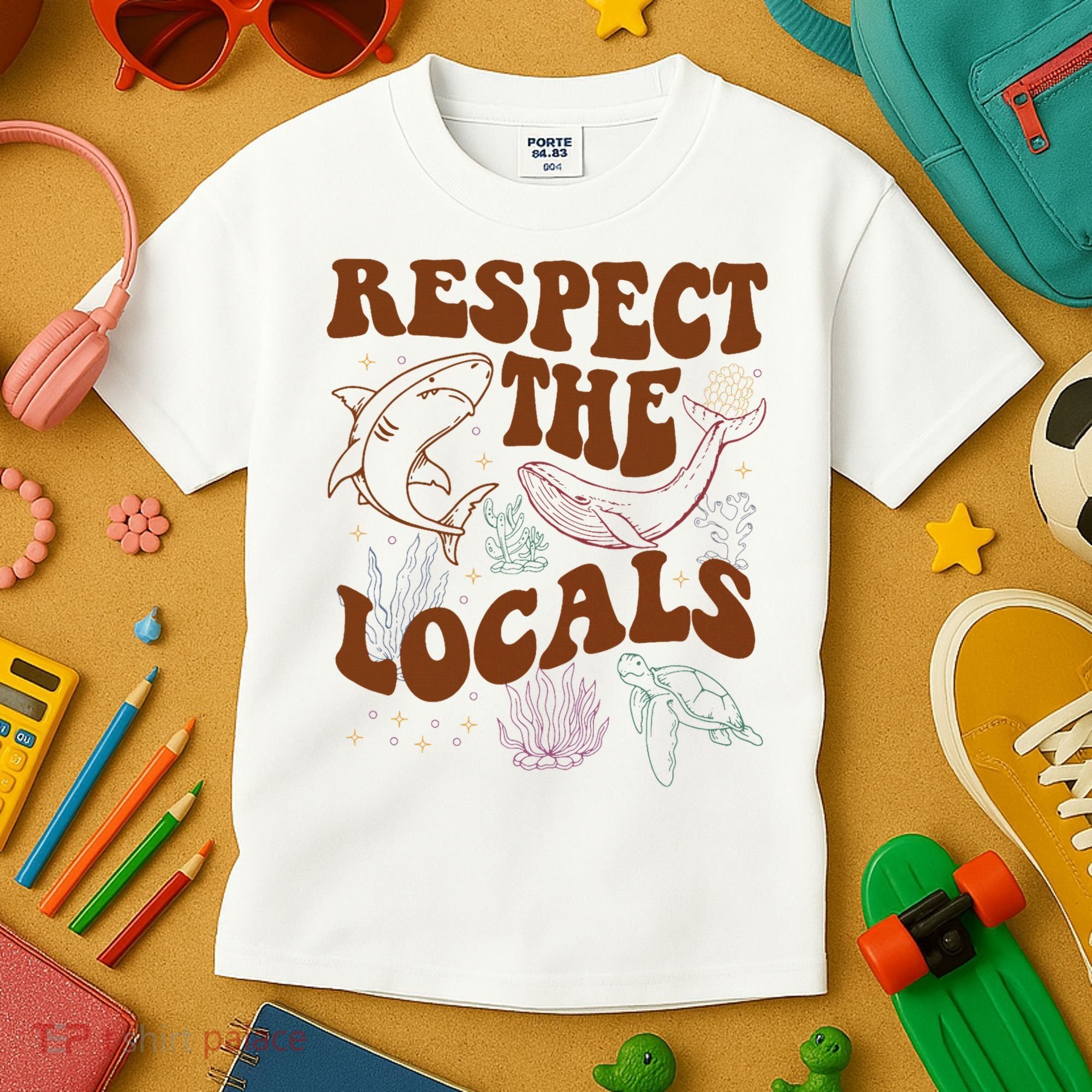Respect The Locals Protect The Shark Save Our Oceans Retro Kids T-Shirt