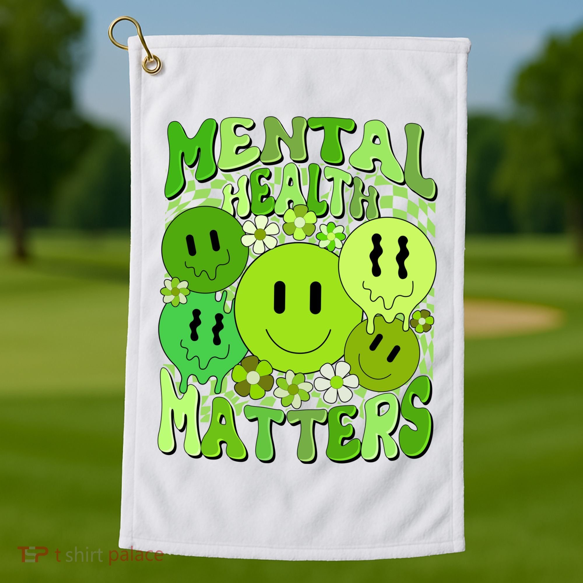 Retro Trippy Mental Health Matters Golf Towel