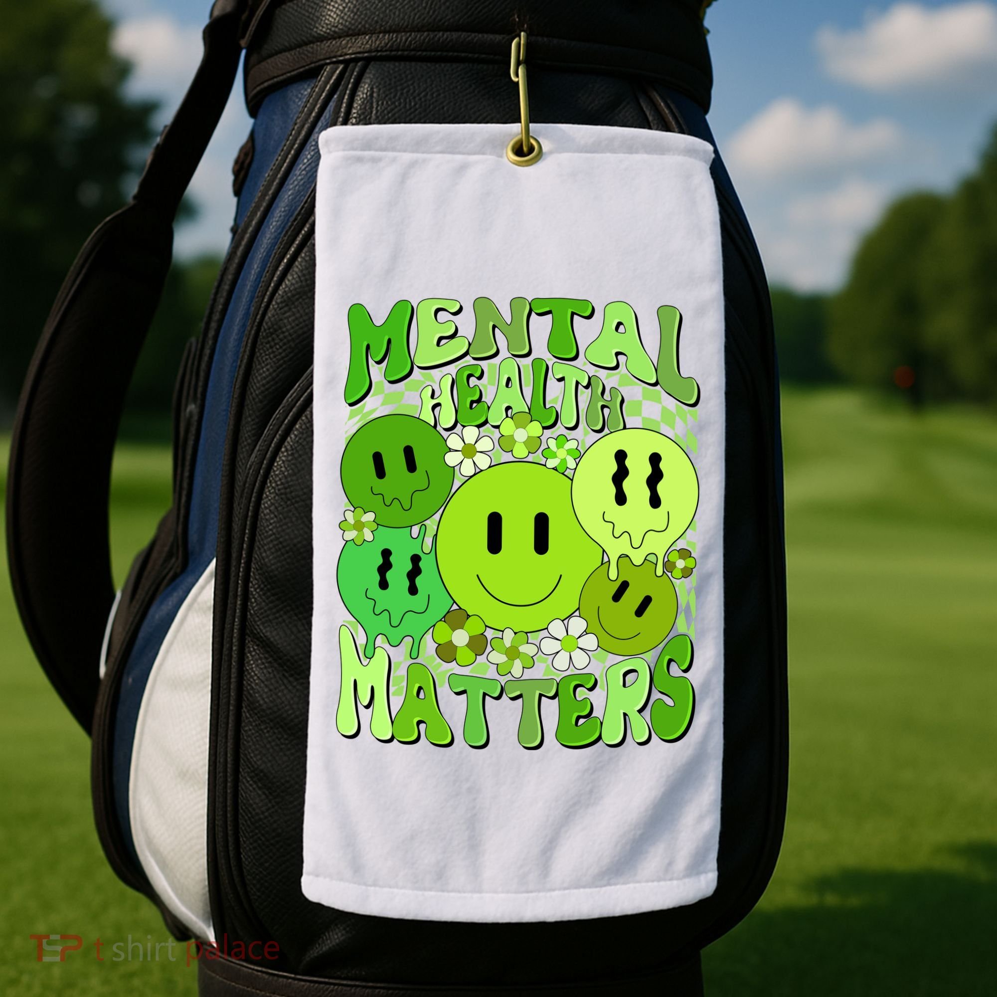 Retro Trippy Mental Health Matters Golf Towel