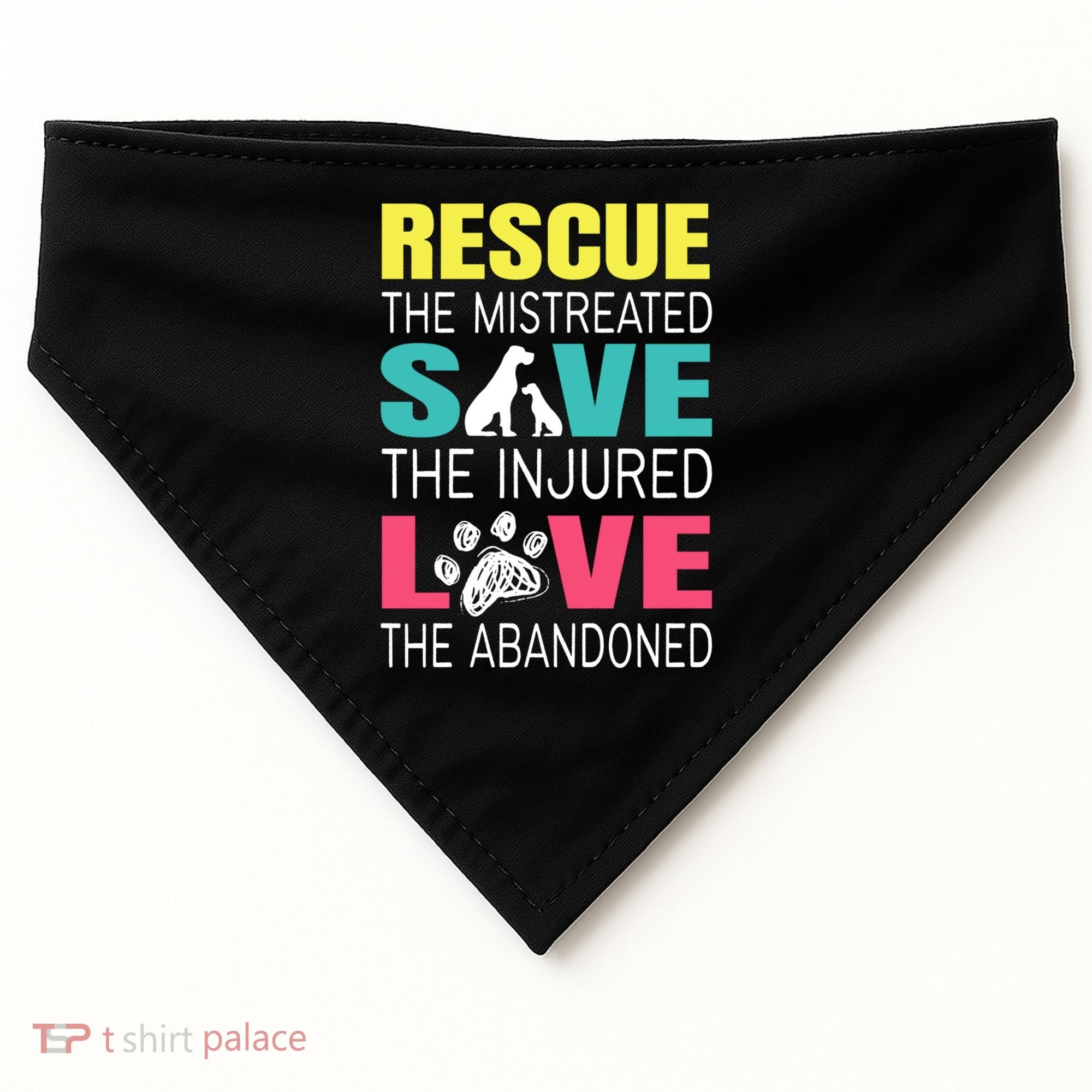 Rescue The Mistreated Save Injured Animal Rights Rescue Gift USA-Made Doggie Bandana