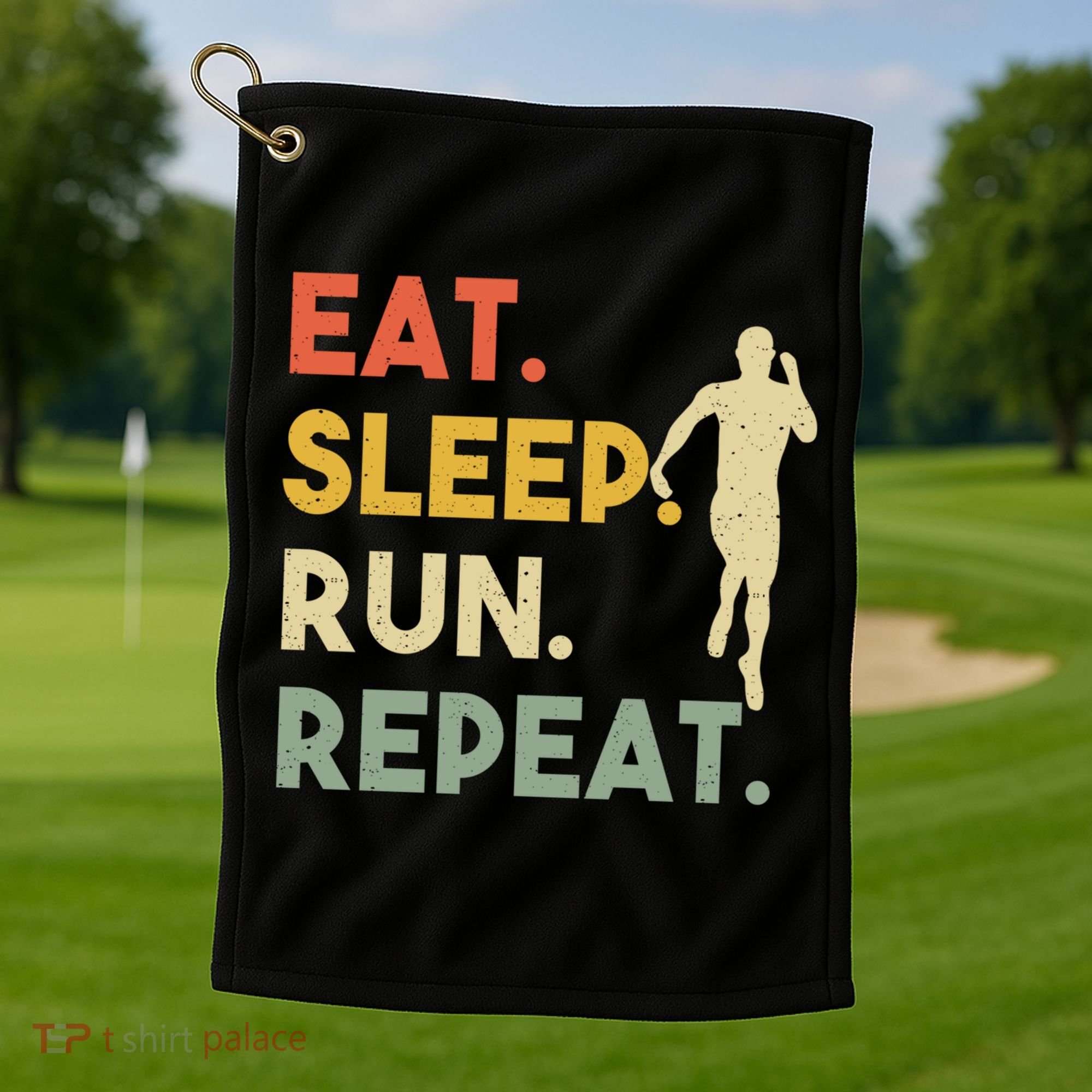 Retro Training Motivation Running Lover Eat Sleep Run Repeat Gift Golf Towel