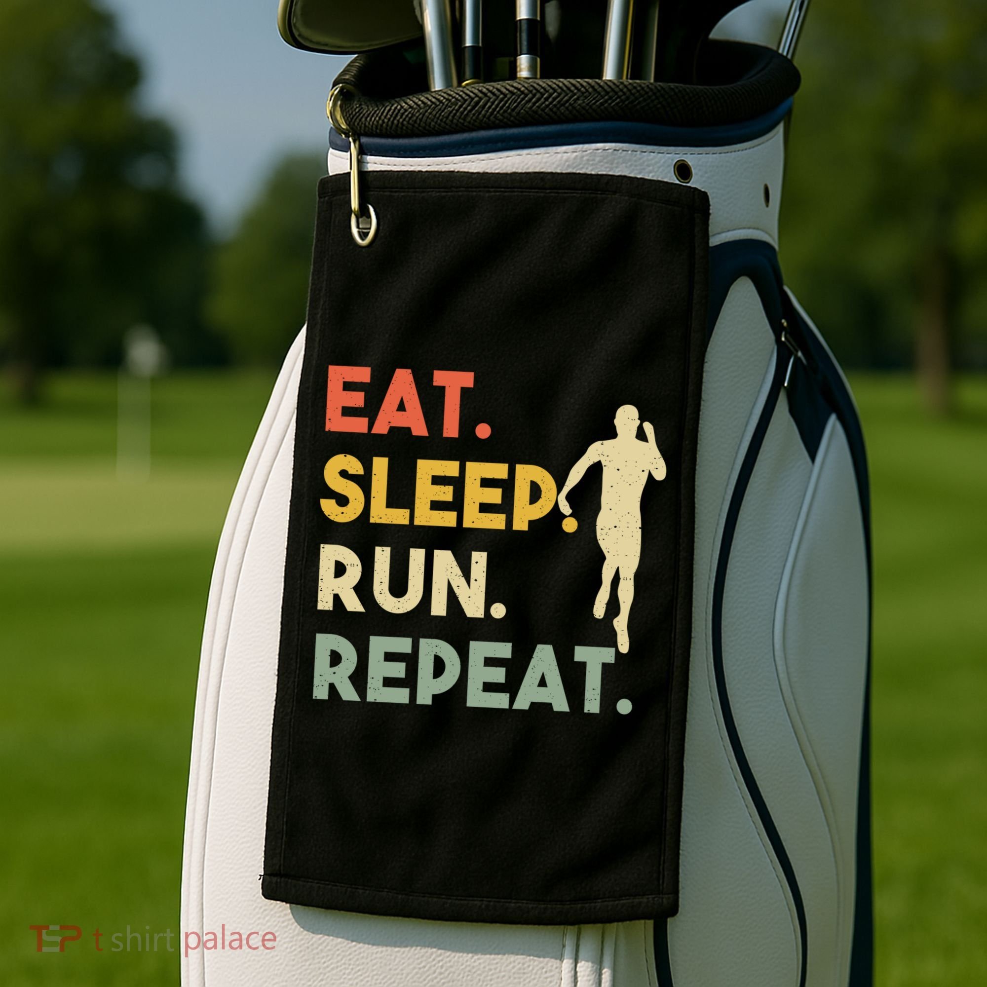 Retro Training Motivation Running Lover Eat Sleep Run Repeat Gift Golf Towel