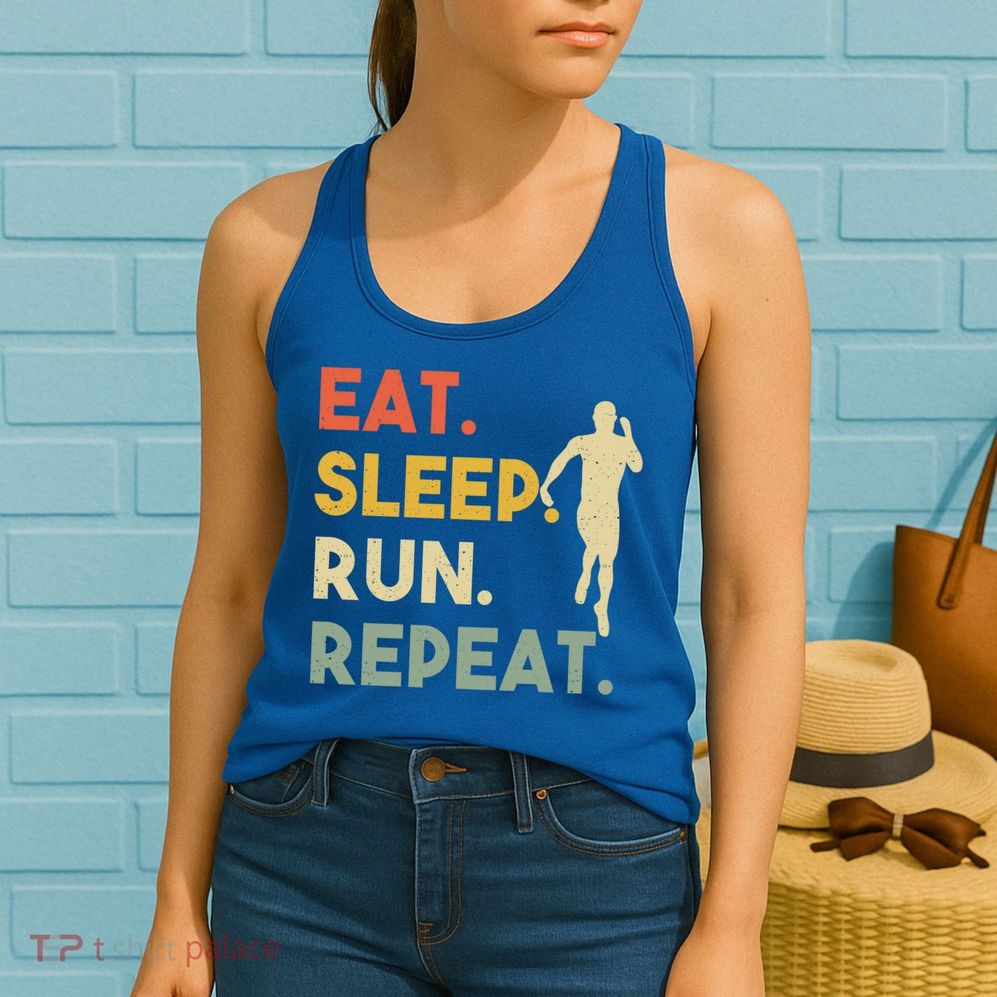 Retro Training Motivation Running Lover Eat Sleep Run Repeat Gift Women's Tank Top