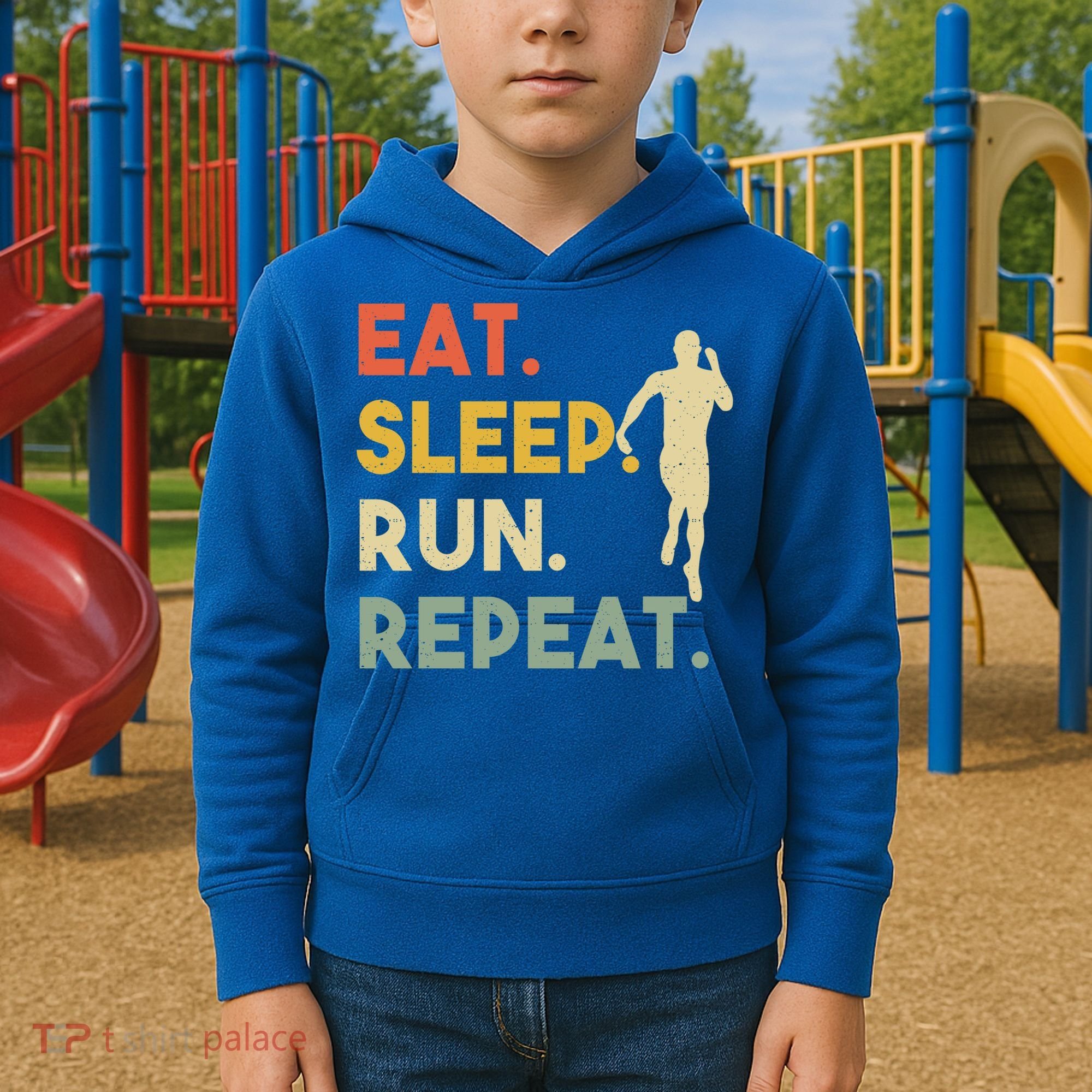 Retro Training Motivation Running Lover Eat Sleep Run Repeat Gift Kids Hoodie