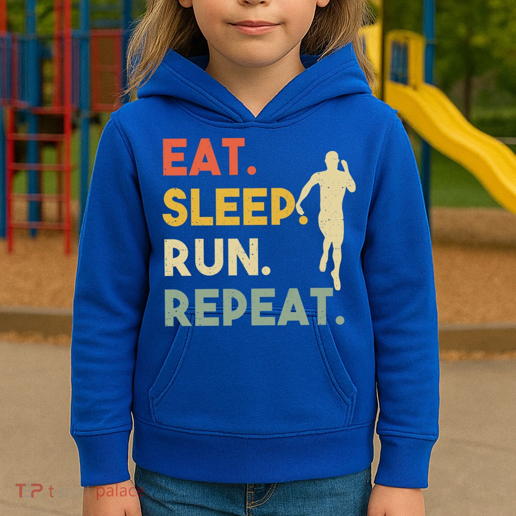 Retro Training Motivation Running Lover Eat Sleep Run Repeat Gift Kids Hoodie