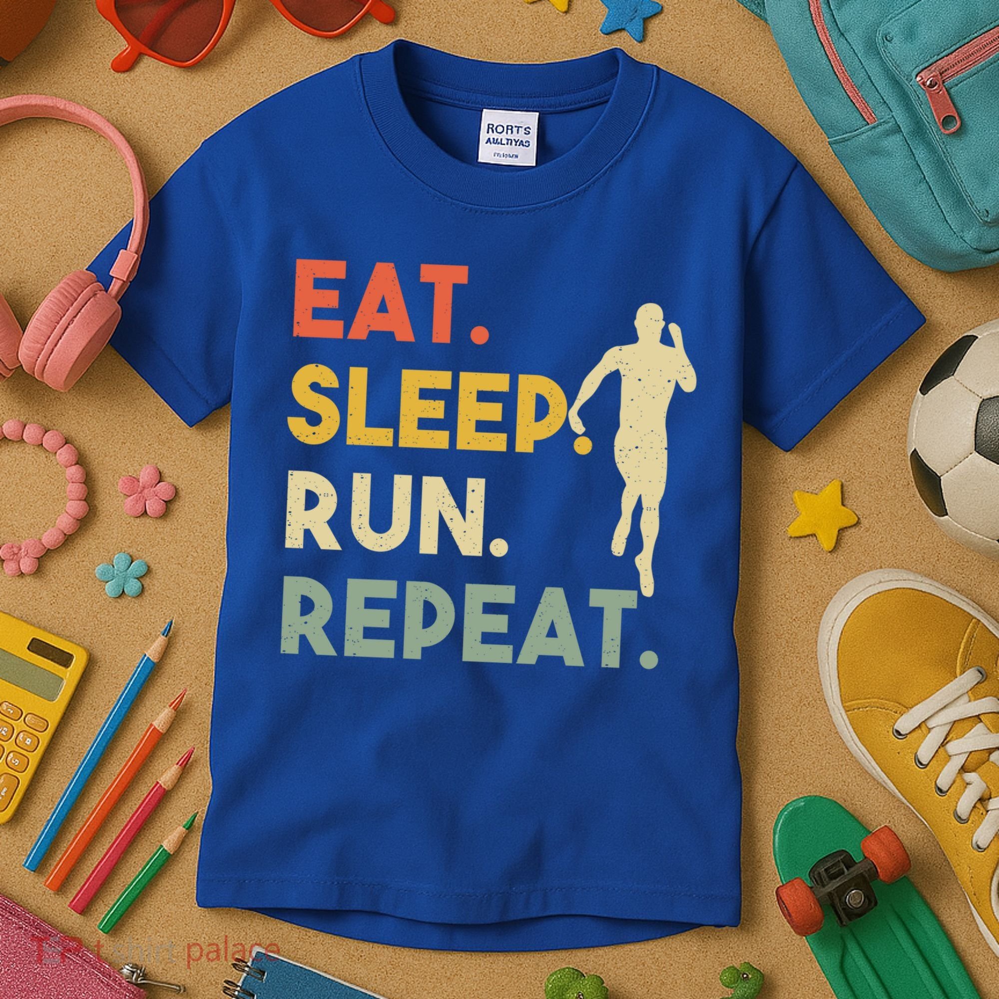 Retro Training Motivation Running Lover Eat Sleep Run Repeat Gift Kids T-Shirt