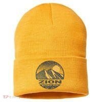 Road Trip Mount Zion National Park Utah Mountain Sunset Art Sustainable Knit Beanie thumb 0