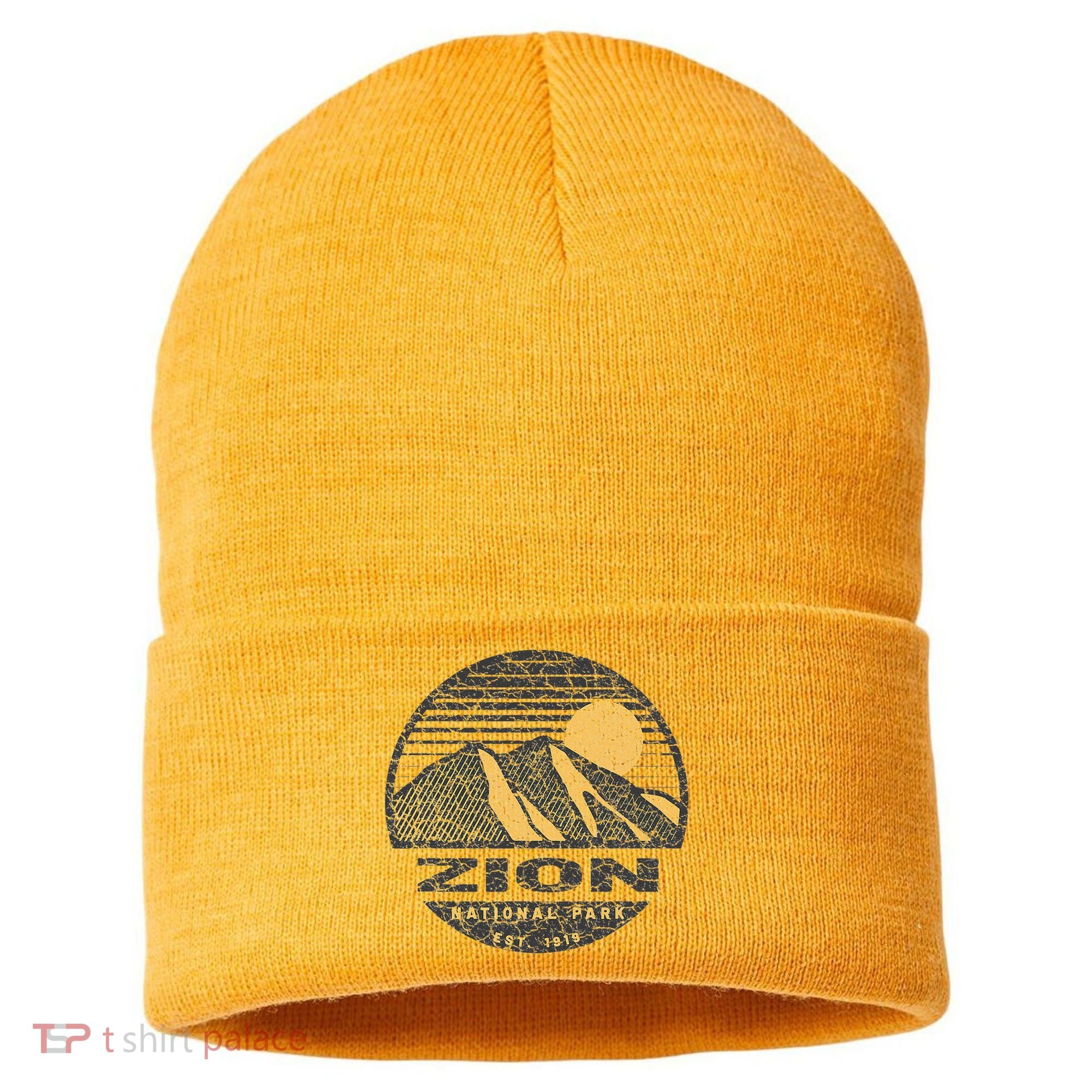 Road Trip Mount Zion National Park Utah Mountain Sunset Art Sustainable Knit Beanie