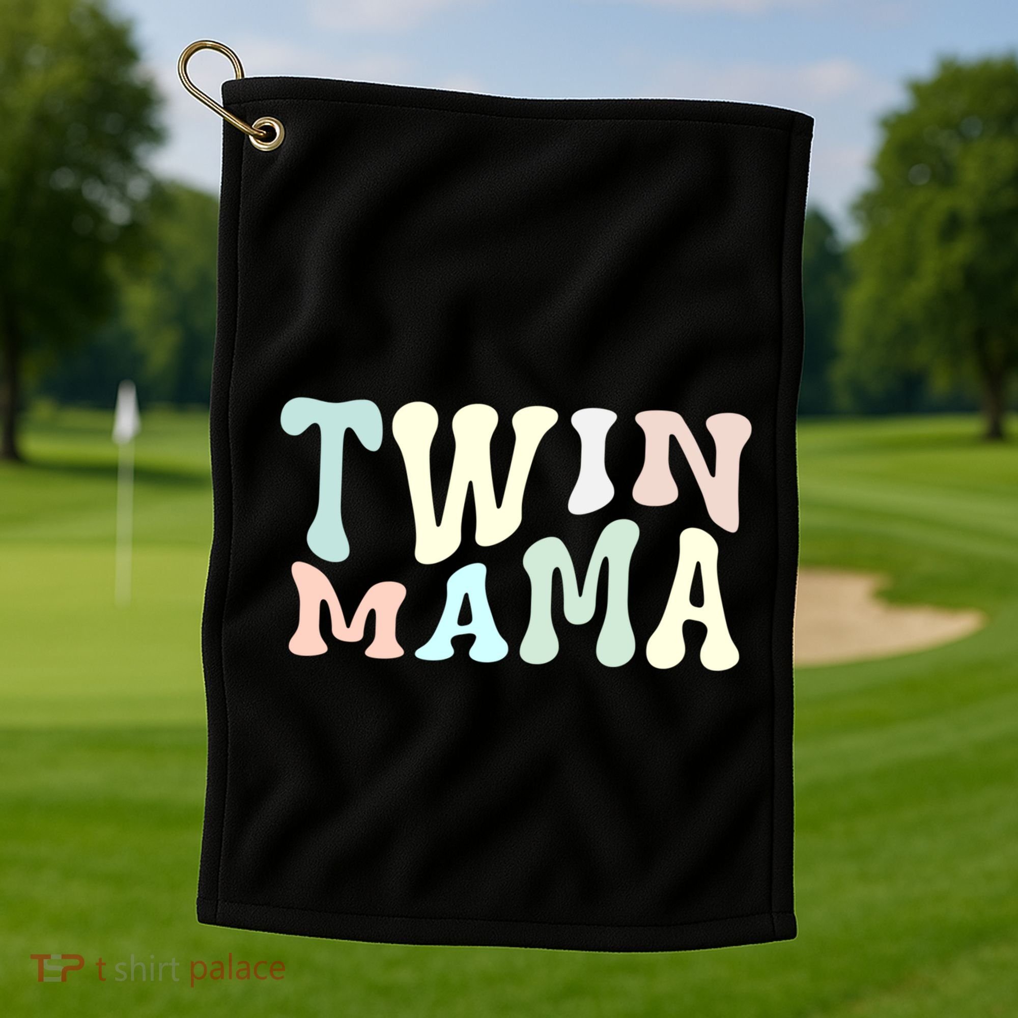 Retro Twin Mama Twin Mom Established Mom Motherhood Gift Golf Towel