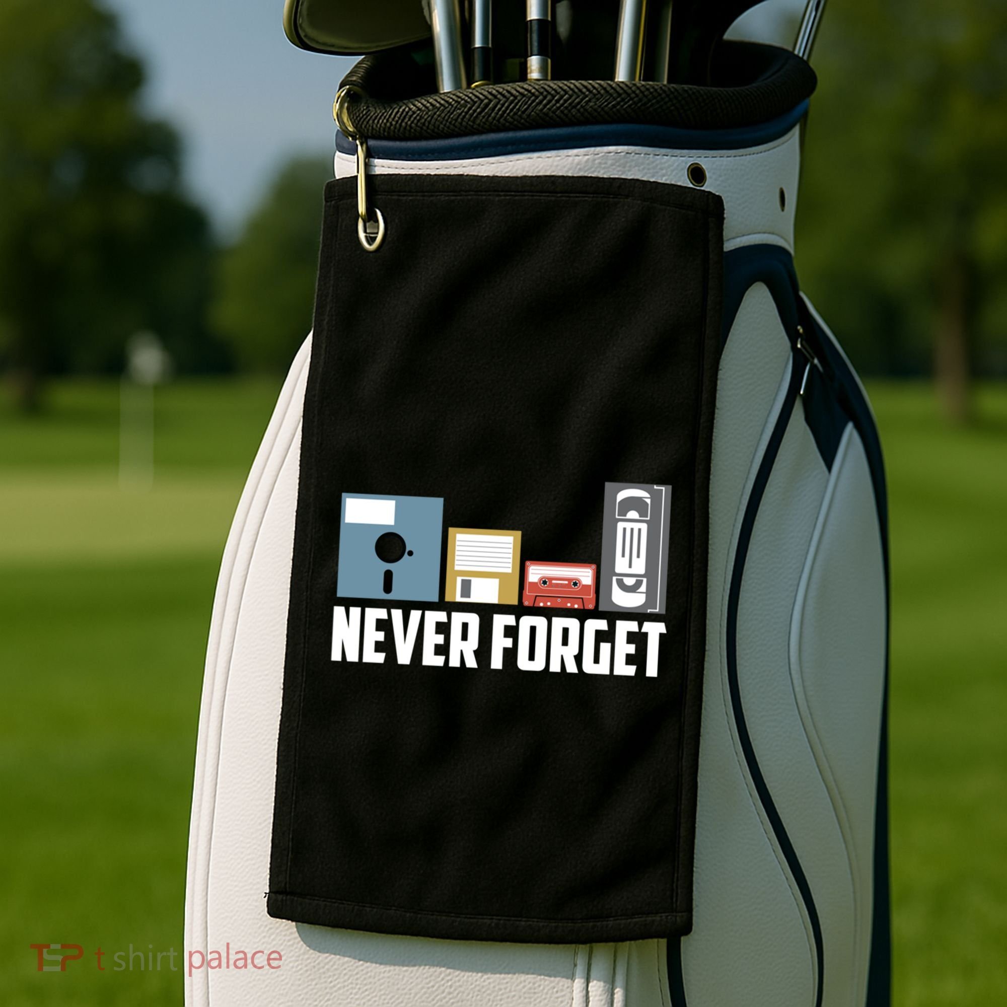 Retro Tech Never Forget Floppy Disk Gift 80s Nostalgia Golf Towel