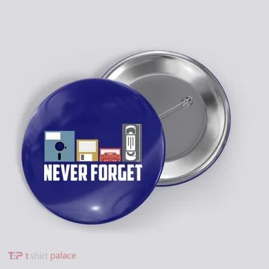 Retro Tech Never Forget Floppy Disk Gift 80s Nostalgia Button