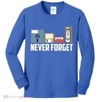 Retro Tech Never Forget Floppy Disk Gift 80s Nostalgia Kids Long Sleeve Shirt