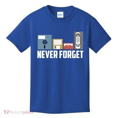 Retro Tech Never Forget Floppy Disk Gift 80s Nostalgia Kids T-Shirt