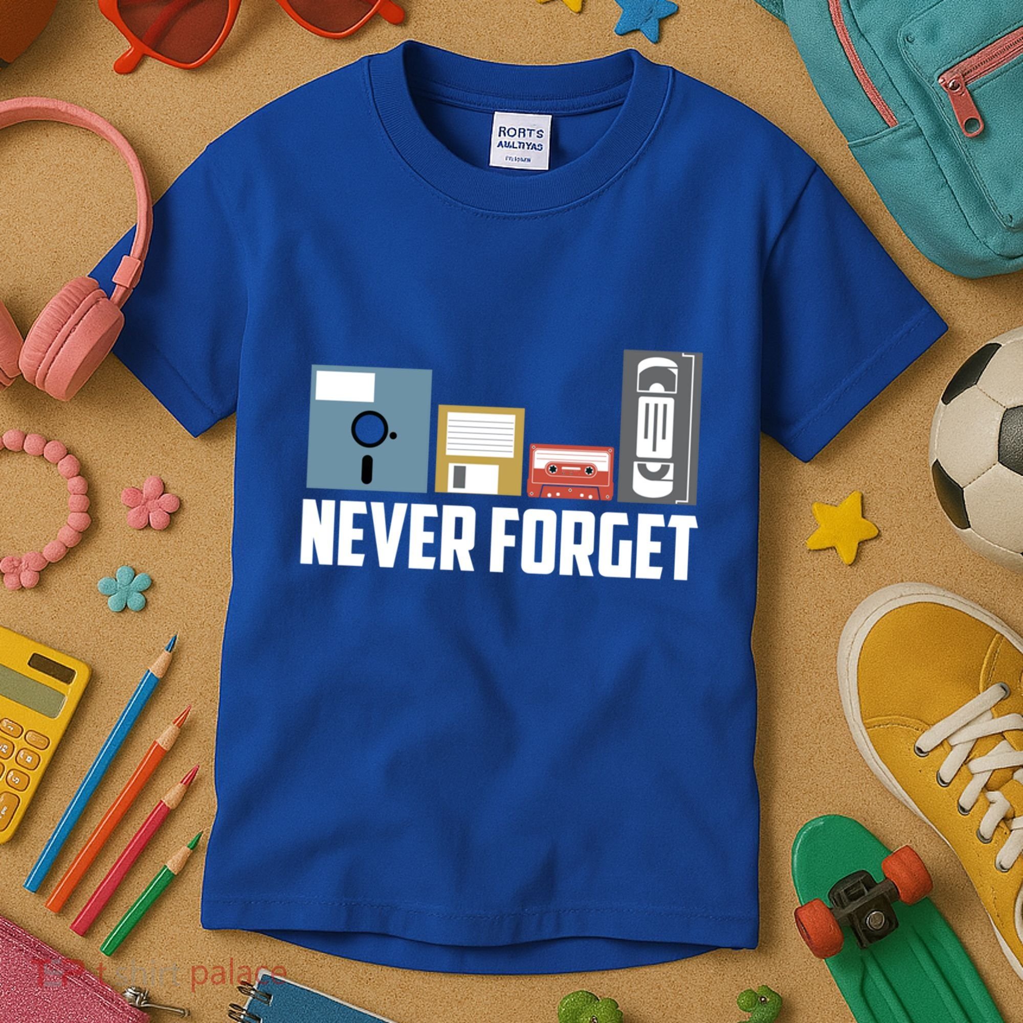 Retro Tech Never Forget Floppy Disk Gift 80s Nostalgia Kids T-Shirt