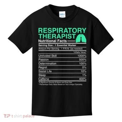 Respiratory Therapist Nutritional Facts Lungs Therapy Kids T-Shirt