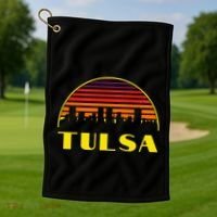 Retro Tulsa Oklahoma Downtown Skyline Golf Towel thumb 1