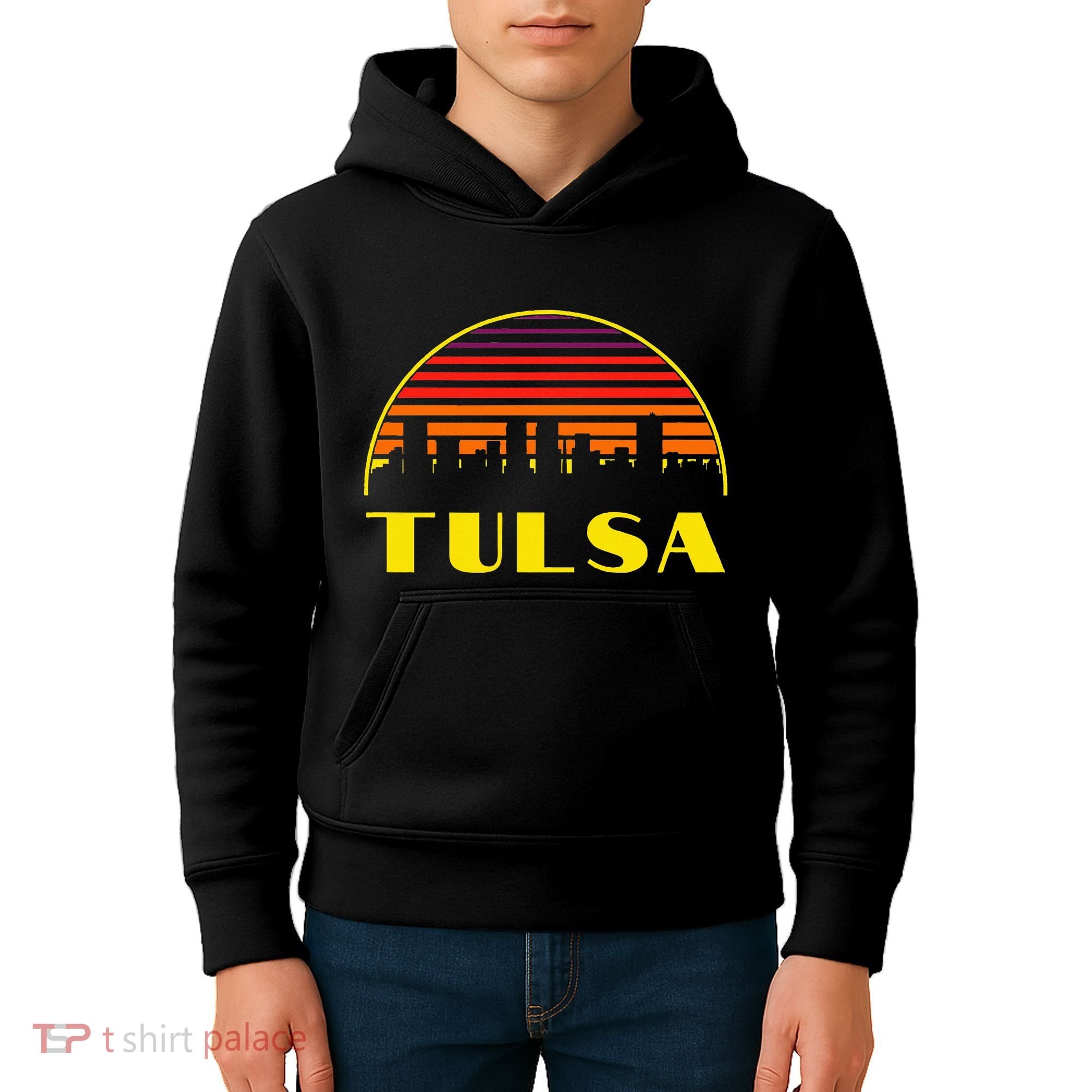 Retro Tulsa Oklahoma Downtown Skyline Kids Hoodie