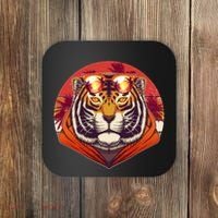 Retro Tropical Palm Tree Hipster Tiger Coaster thumb 0