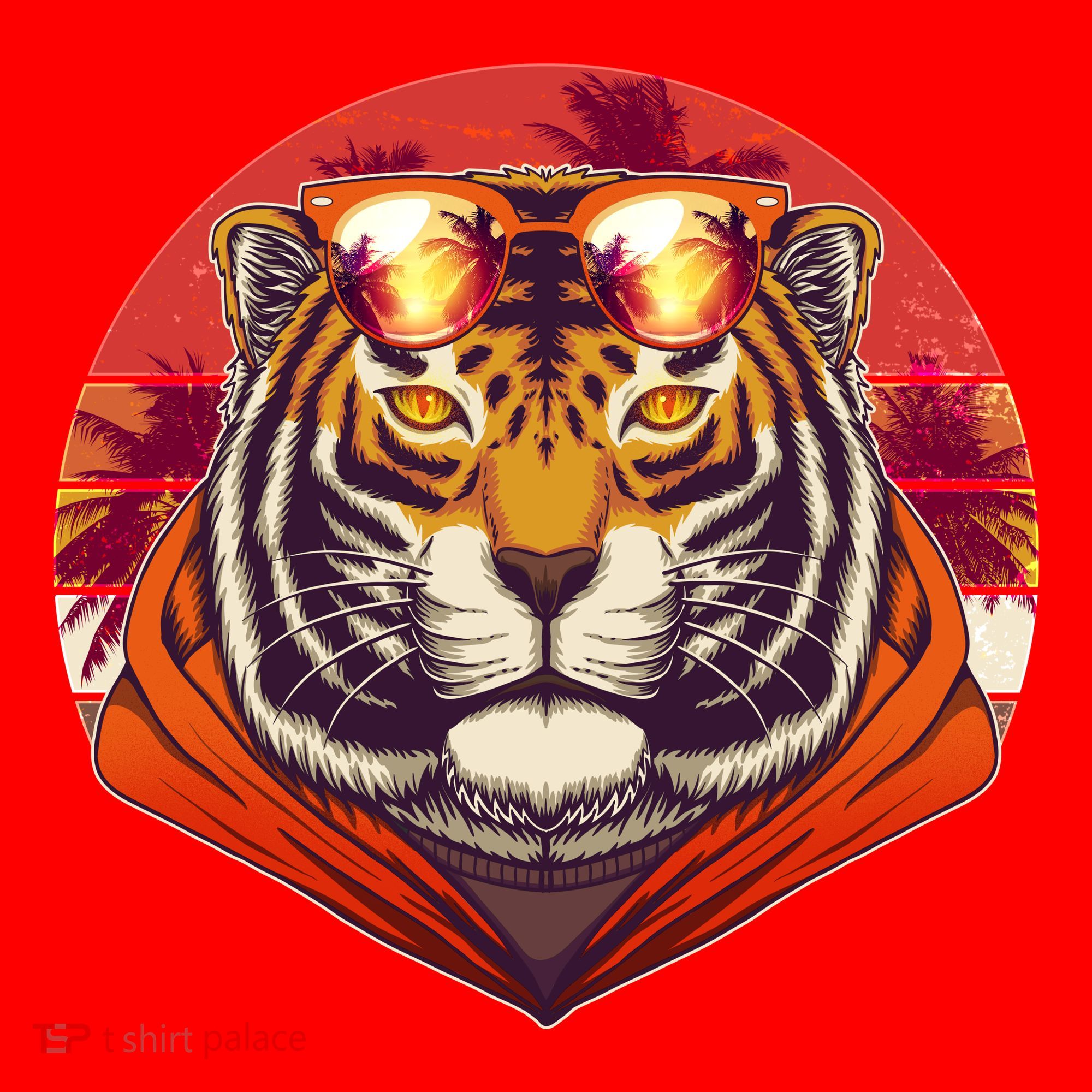 Retro Tropical Palm Tree Hipster Tiger Santa Hat