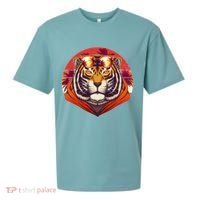 Retro Tropical Palm Tree Hipster Tiger Sueded Cloud Jersey T-Shirt thumb 0