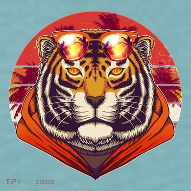 Retro Tropical Palm Tree Hipster Tiger Sueded Cloud Jersey T-Shirt