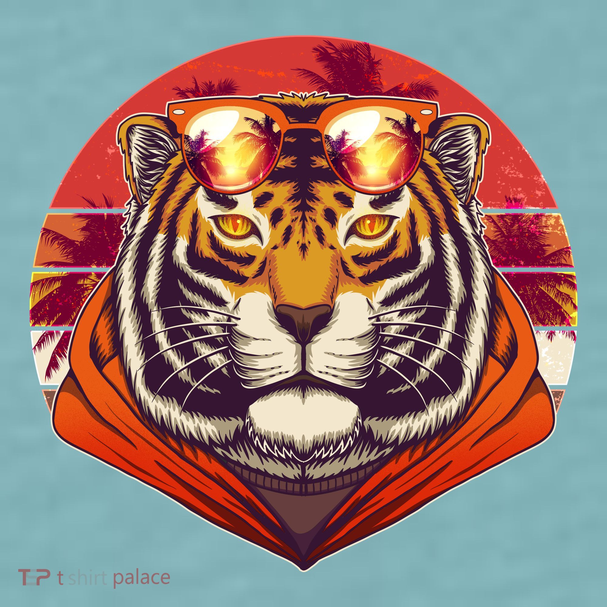 Retro Tropical Palm Tree Hipster Tiger Sueded Cloud Jersey T-Shirt