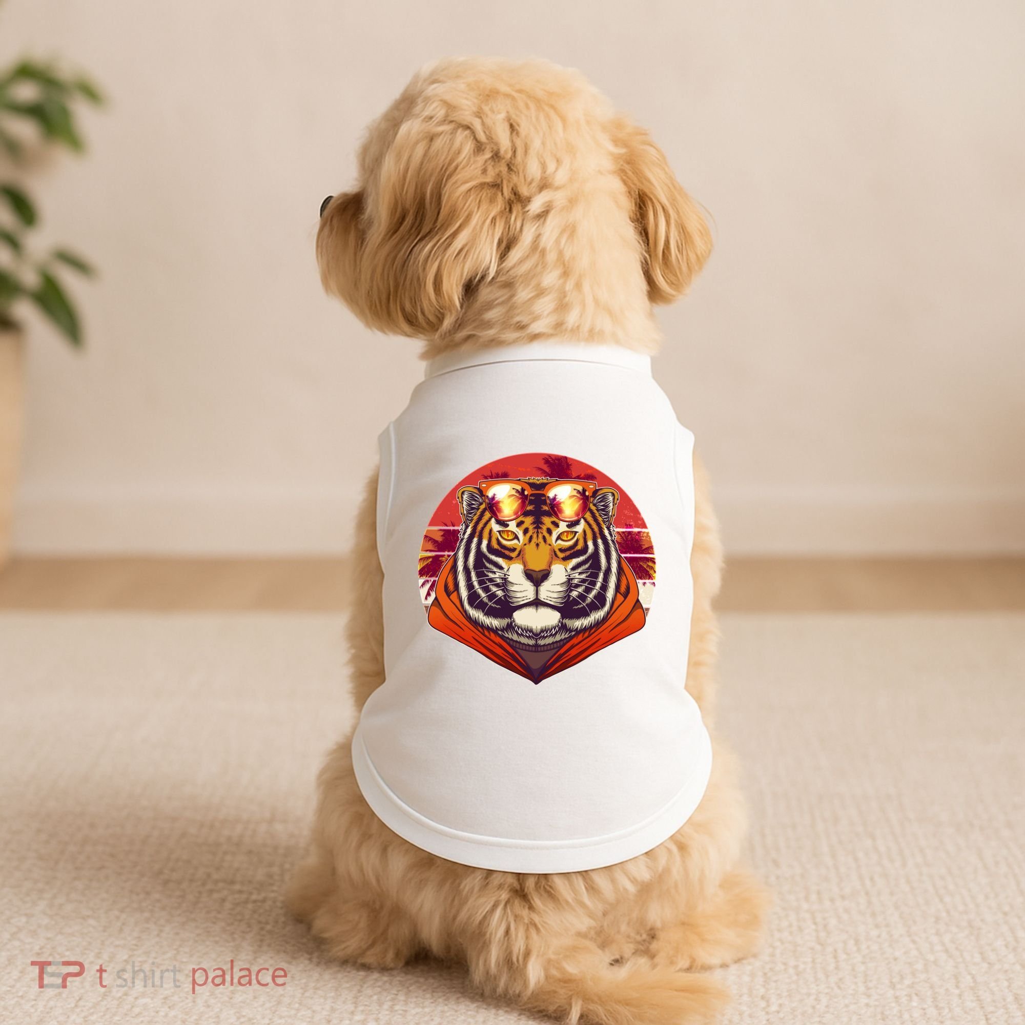 Retro Tropical Palm Tree Hipster Tiger Doggie Tank