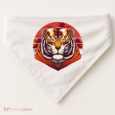 Retro Tropical Palm Tree Hipster Tiger USA-Made Doggie Bandana