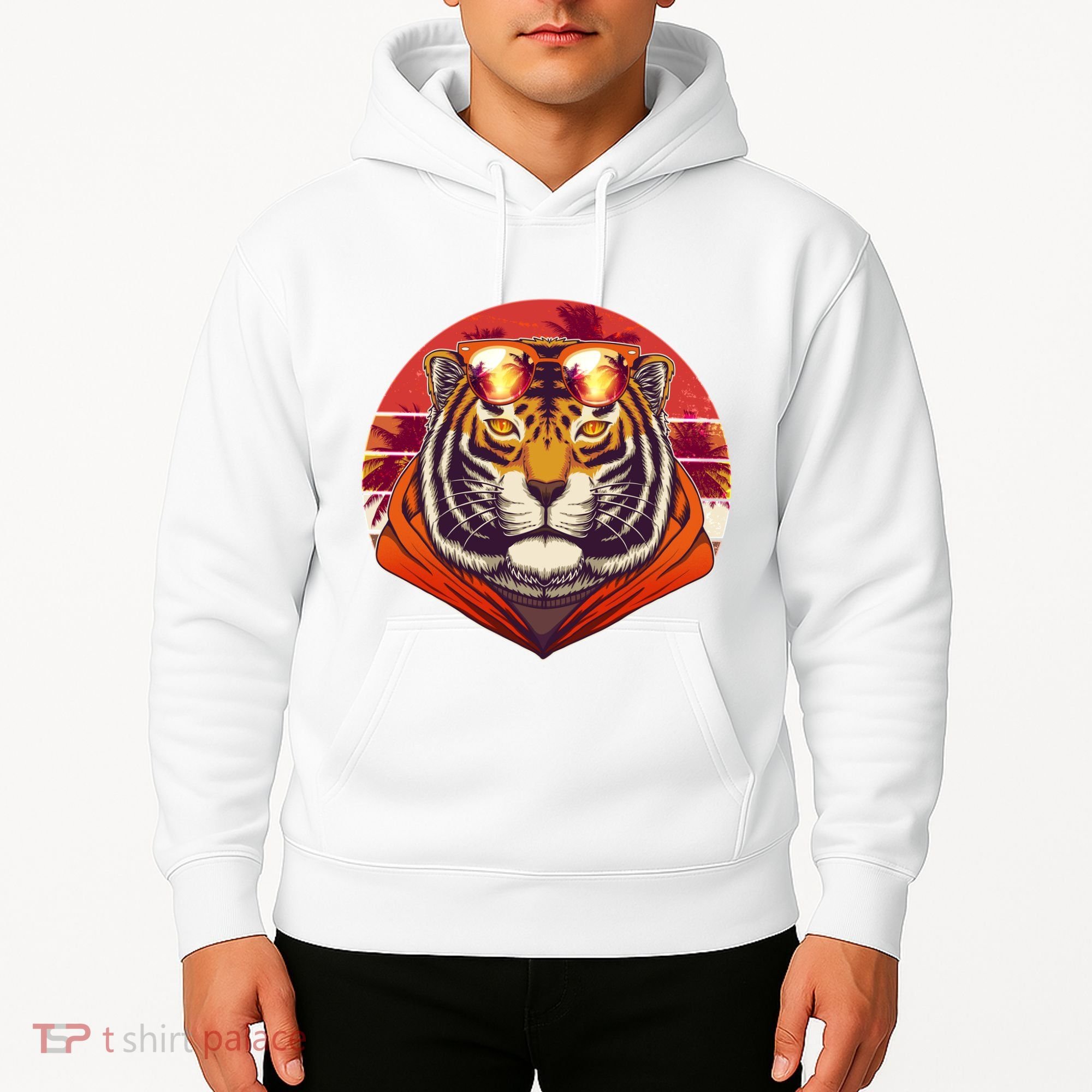 Retro Tropical Palm Tree Hipster Tiger Hoodie