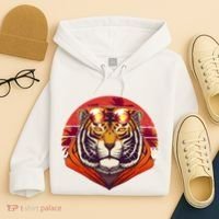 Retro Tropical Palm Tree Hipster Tiger Hoodie thumb 4