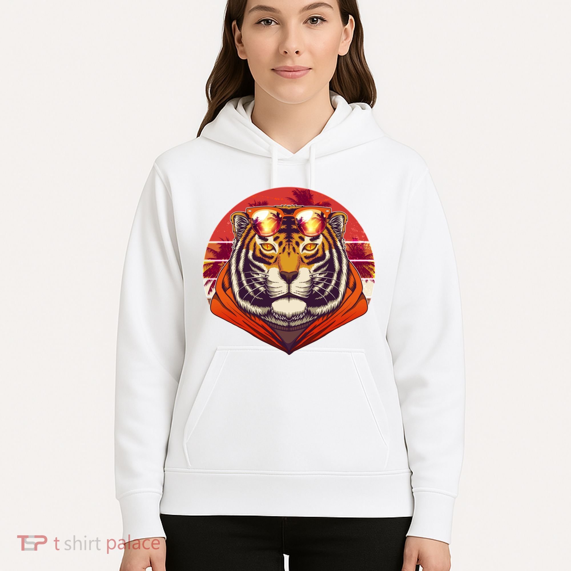Retro Tropical Palm Tree Hipster Tiger Hoodie