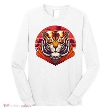 Retro Tropical Palm Tree Hipster Tiger Long Sleeve Shirt