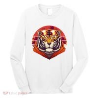 Retro Tropical Palm Tree Hipster Tiger Long Sleeve Shirt thumb 0