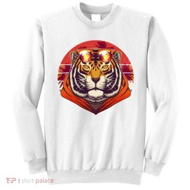 Retro Tropical Palm Tree Hipster Tiger Sweatshirt