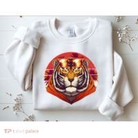 Retro Tropical Palm Tree Hipster Tiger Sweatshirt thumb 2