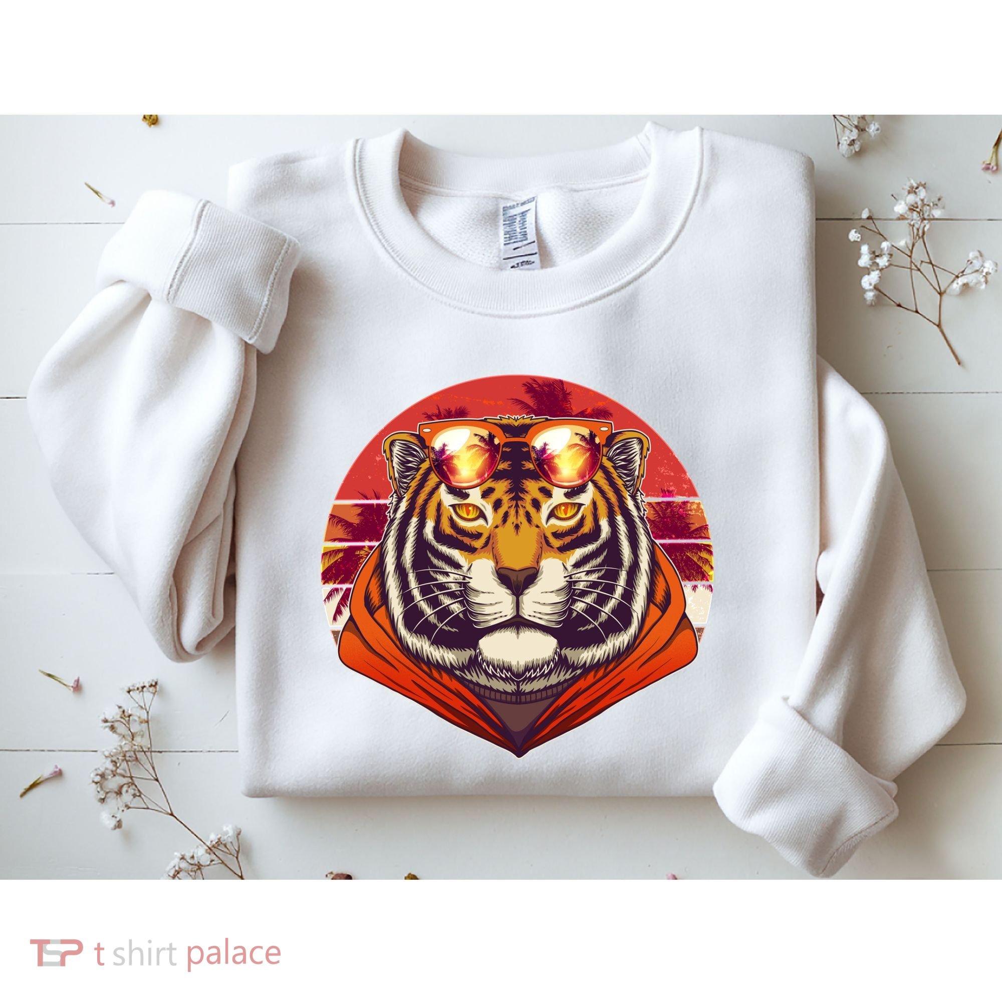 Retro Tropical Palm Tree Hipster Tiger Sweatshirt