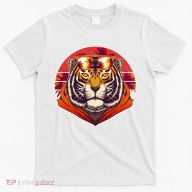 Retro Tropical Palm Tree Hipster Tiger T-Shirt